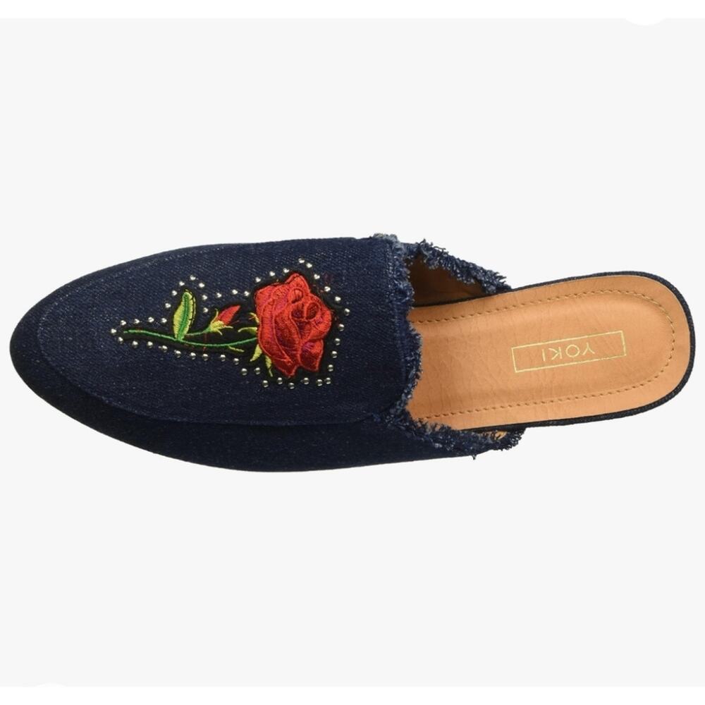 New in Box Yoki Willas Dark Denim Flower Mule Sz 8.5
